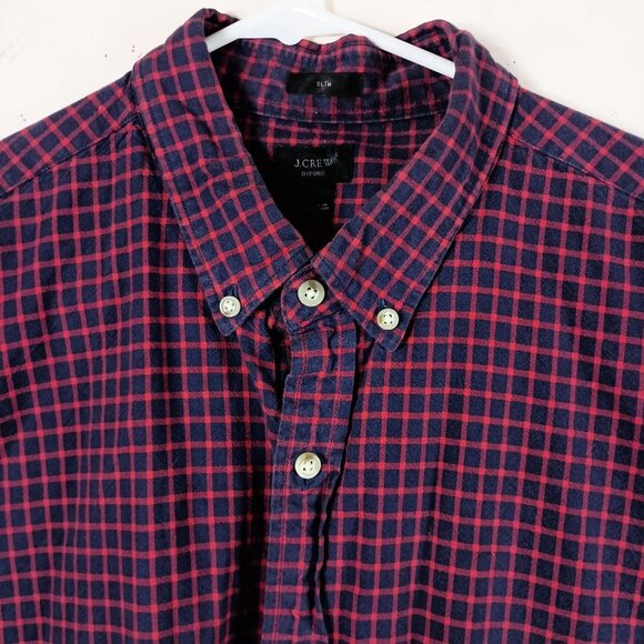 J Crew Slim Oxford Shirt Check Mens L Red Blue Preppy Ivy League Classic - Picture 2 of 8